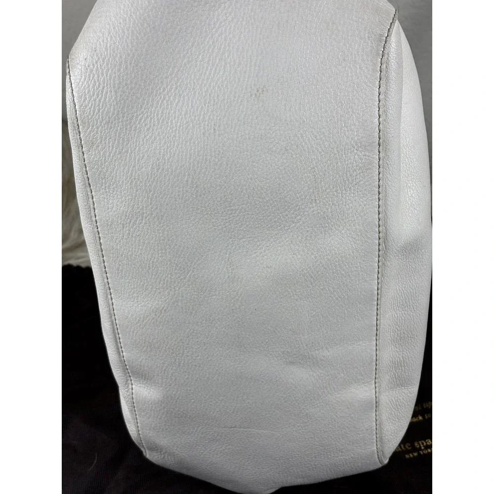Kate Spade Leather Satchel White Brown Gold Hobo Bag Designer Classic